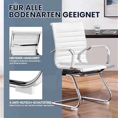 Yaheetech Besucherstuhl Konferenzstühle freischwinger stühle mit armlehne Bürostühle Esszimmerstuhl 2 Stück für Konferenz-Raum/Wartezimmer/Büro/Esszimmer Weiß
