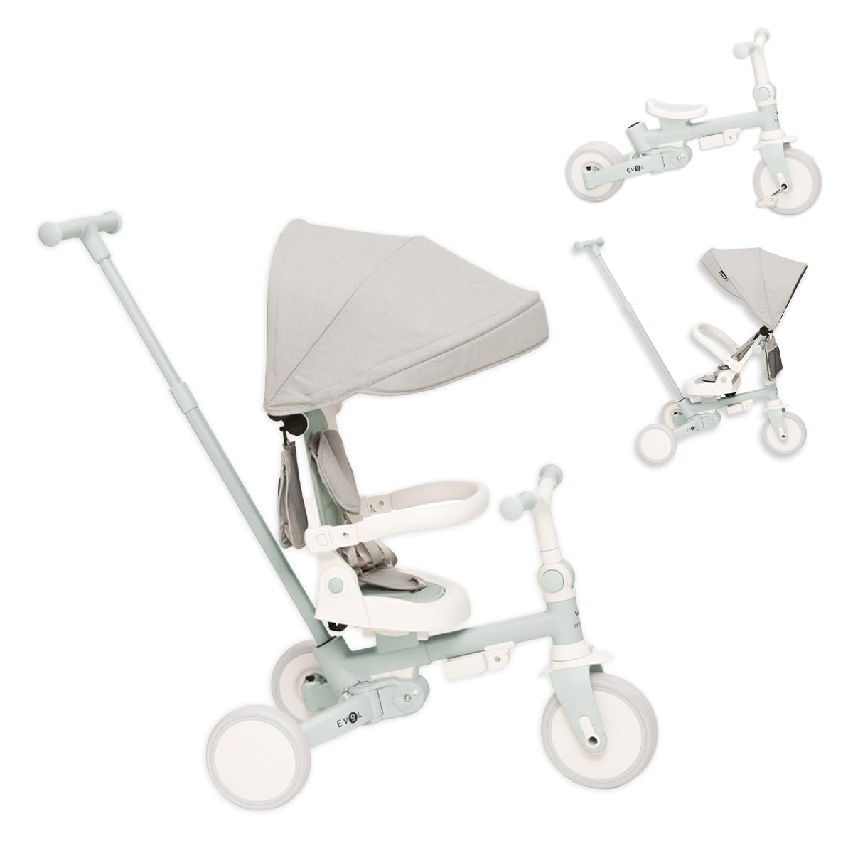 Triciclo Evolutivo 5 en 1 Olmitos by Tutete para Bebés y Niños 12 Meses a 6 Años | Convertible en Bicicleta con o sin Pedales | Mango de Empuje, Cinturón 5 Puntos, Capota y Plegado Compacto