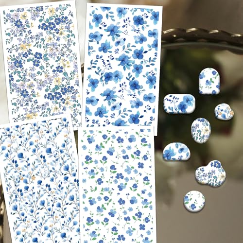 OLYCRAFT 24Pcs Blue Flowers Clay Transfer Paper 4 Design Transfer Paper for Polymer Floral Polymer Clay Transfers Sheets Small Flower Transfers Papers for Clays Earrings Jewelry Making - Image 4