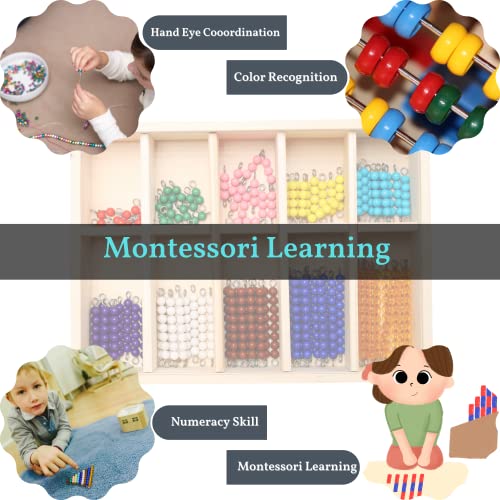 Image of GIFT EQUALS LOVE GELTOY Handmade Wooden Montessori Counting Beads Checker Board Math Games Toy Teaching Numbers Educational Decanomial Learning Homeschooling Toys Set (Educational)