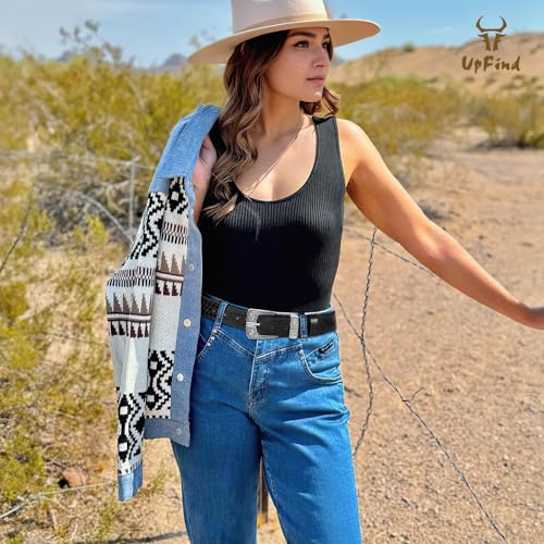 Western Leather Belts for Women Men Vintage Engraved Cowboy Cowgirl Belt with Antique Silver Pin Buckle for Jean Dress2