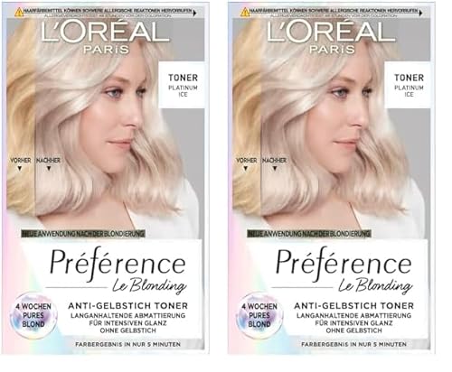 L'Oréal Paris Haartoner, Anti-Gelbstich für kühles Blond und intensiven Glanz, Ohne Ammoniak, Préférence Le Blonding, Platinum Ice (Packung mit 2)