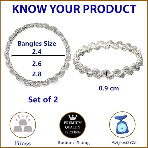 Image of ZENEME Leaf Shaped American Diamond Gold Plated Bangles Jewellery For Women & Girls