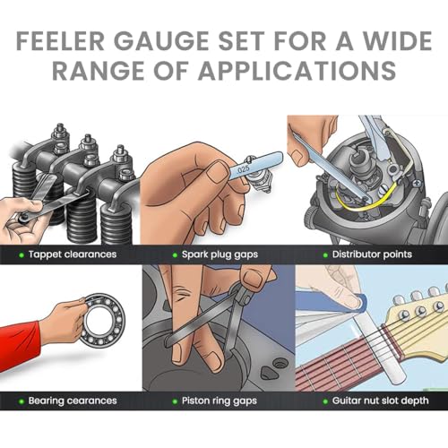 Image of Serplex 2pcs Steel Feeler Gauge Gap Widths Measuring Tool Dual Marked Feeler Gauge Metric and Imperial Measuring Tool Curved Blade Feeler Gauge