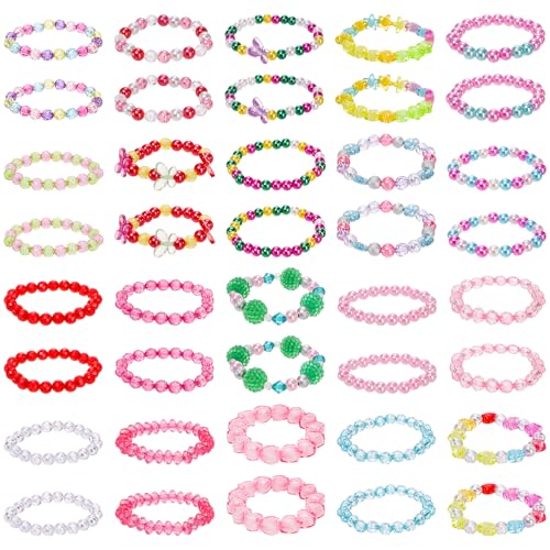 Coloch 40 Pack Girl Beaded Bracelets, Cute Toddler Bracelets for Girls Little Girl Princess Jewelry Set for Birthday Party Favors, Ages 3+