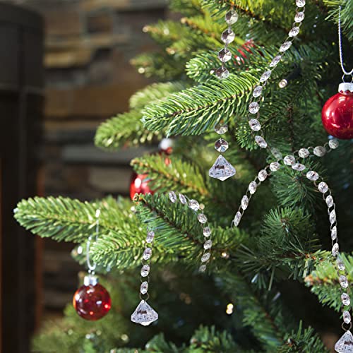 Image of Jishi 33ft Crystal Garland Strands, Hanging Crystal Beads Strings Decorations for Centerpiece Doorway Clear Acrylic Diamond Chandelier Prisms, Gem Bead Chain Garland Curtain, Christmas Tree Ornaments