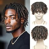 BECUS Dreadlock Hair Topper for Men Afro Synthetic Toupee with Bangs Short Braided Dreads Lock Wiggy Topper for Daily Wear Cosplay Halloween Party (Brown)