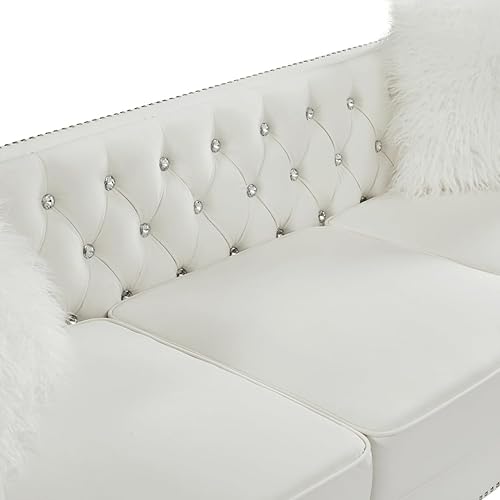 Miniatura 43 de i-POOK Sofá Chesterfield de terciopelo de 83 pulgadas de ancho con 3 asientos, 2 almohadas de felpa, patas de cristal y brazos recortados con cabeza