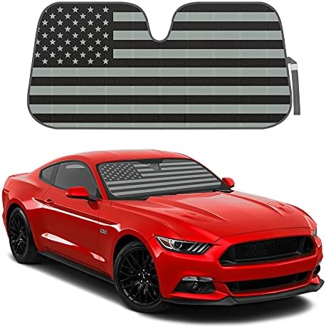 BDK American Flag Windshield Sunshade for Car Truck & SUV - Folding Car Sun Shade for Front Window, Auto Sun Visor Heat Protection, Car Sunscreen Blocks UV Rays and Keeps Vehicle Cool (58 x 27 Inch)