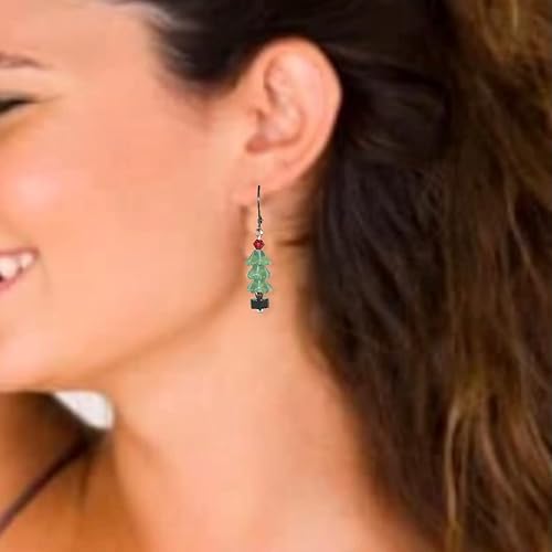 Miniatura 6 de CariCat Designs Boho Chic Handmade Christmas Holiday Red Prism and Green Czech Glass Christmas Tree with Black Jasper Stone Base Earrings - French