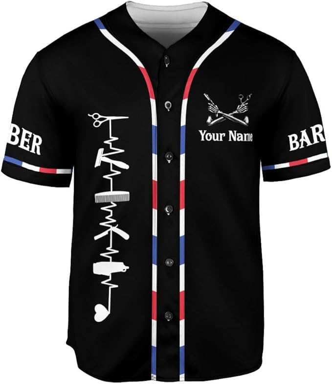 MonkeyVan Personalized Barbershop Baseball Jersey, Barber Shirt, Hairdresser Barber Shirt, Hairstylist Jersey Gift for Barber 4 Multicolor