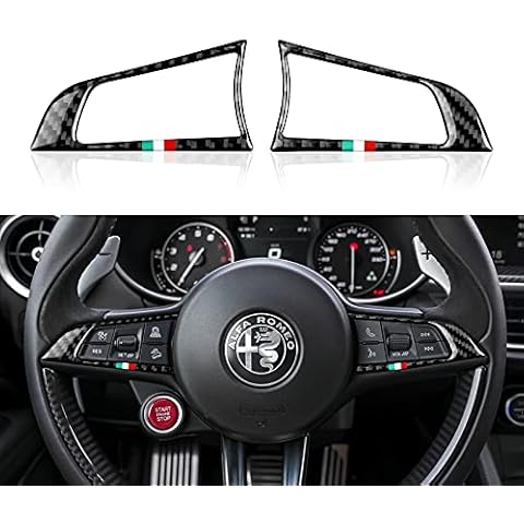 OYDDL Real Carbon Fiber Steering Wheel Buttons Car Sticker.for Alfa Romeo Stelvio Giulia 2017-2020 Car Styling Accessories Cover