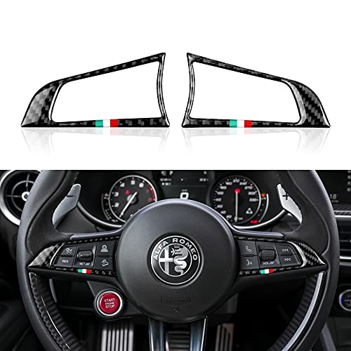 2PCS Car Steering Wheel Sticker Decal Decor Real Carbon Fiber Trim Interior Compatible with Alfa Romeo Giulia Stelvio 2017 2018 2019 Car Accessories