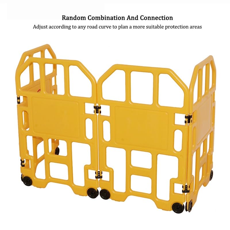 PFCDZDU Foldable Safety Barricade, Mobile Temporary Fence Panels 360°Swivel, Pedestrian Security Sign Barrier Gate Traffic Guardrail with Wheels(4pcs)