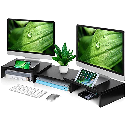 Dual Monitor Stand, Monitor Stands For 2 Monitors, Monitor Stand Riser For Pc, Computer, Laptop - Computer Monitor Stand With Adjustable Length And Angle, Desktop Organizer With 2 Slots #TOP5
