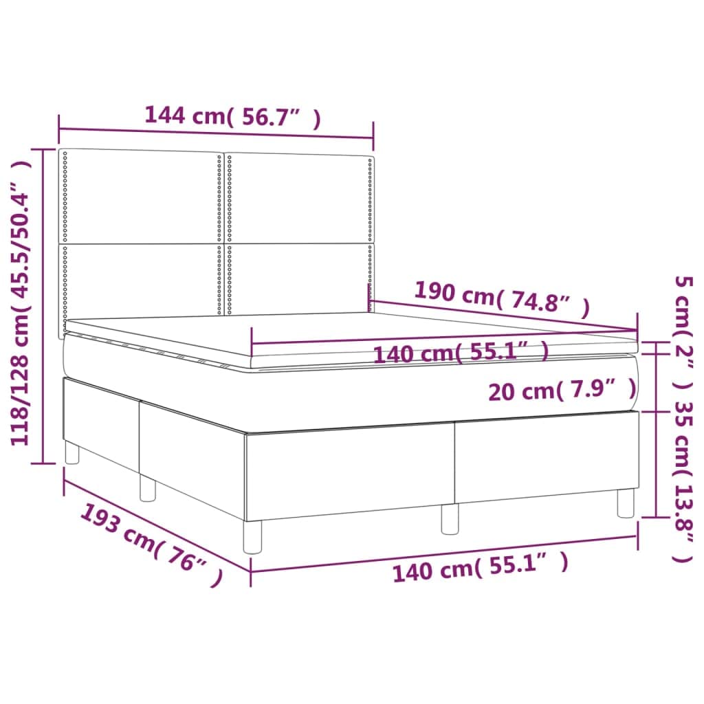 Cama con somier con colchón de 140 x 190 cm y colchón de muelles ensacados de dureza media y protector de colchón hipoalergénico