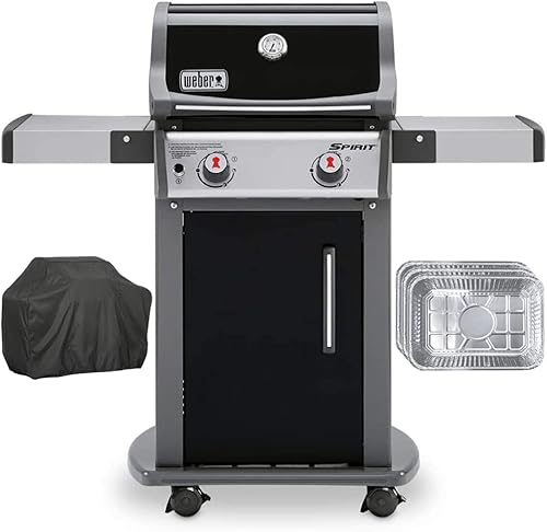 Weber 46110001 Spirit E-210 - Parrilla de propano líquido de 2 quemadores paquete negro con cubierta genérica para parrilla protección impermeable