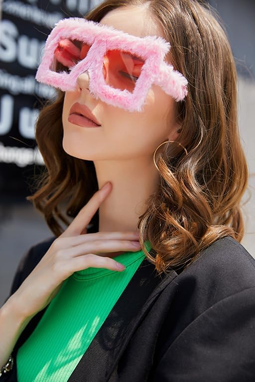 Karsaer Vision Plush Fuzzy Flat Top Fashion Square Large Shades Punk Soft Velvet Shade Party Eyewear… - Image 2