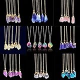 Tuscom 1PC Natural Rainbow Stone Healing Irregular Crystal Rock Pendant， Necklace Birthstone Gold Plated Full Wire Wrap Gemstone Necklace Jewelry for Women Girls, Random Color (Muticolor)