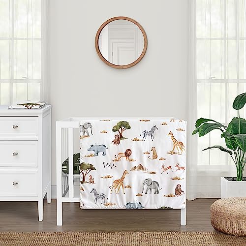 Image of Sweet Jojo Designs Jungle Animals Boy Girl Unisex Baby Mini Crib Bedding Set Infant Nursery Room Newborn Blanket and Portable Pack n Play Sheets 3p Dark Hunter Green Safari Elephant Giraffe Lion Zebra