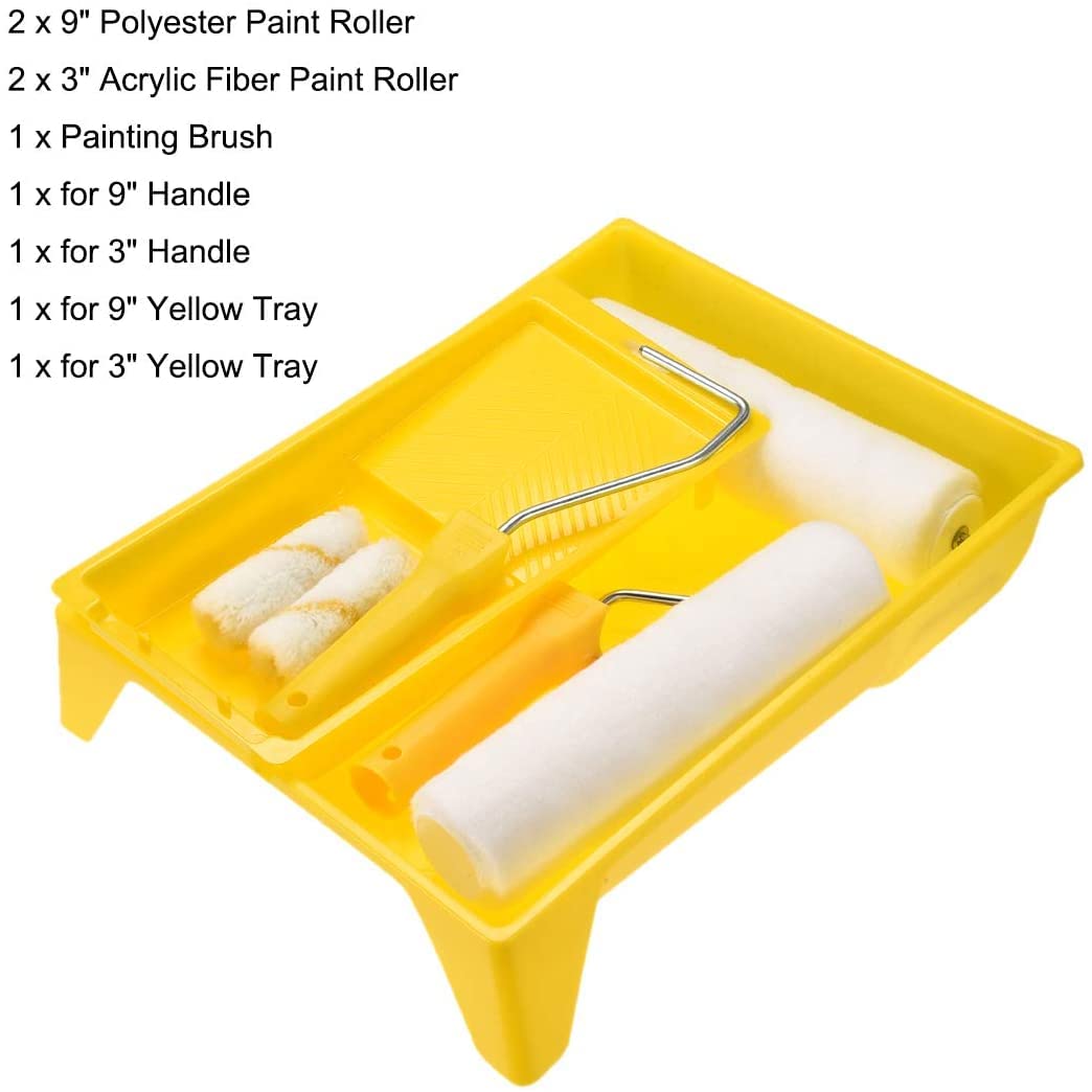 XYWHPGV Kit de rodillo de pintura, rodillo de 3 in / 9 in para tratamiento de pintura de pared en el hogar con bandeja y cepillo(3a372 765ae 51523 0b727 6dd57 e997c
