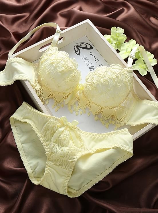 Image of Brachy Women Elegant Lace Push Up Bra Panty Set Bridal Set Underwired Lingerie Set for Women Solid Padded Set Honeymoon Bikini Set