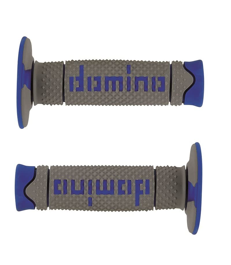 Manopole Dominó in gomma termoplastica per manubrio per Motocross, Pitbike, Enduro, Trial, MX, Freeride (Blu-grigio)