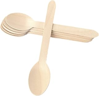 EnvoWise | Disposable Wooden Spoons, 100/320 Pack, 6.3" Length | All Natural Eco-Friendly Birchwood Utensils Biodegradable Compostable Wood Cutlery (100 Spoons)