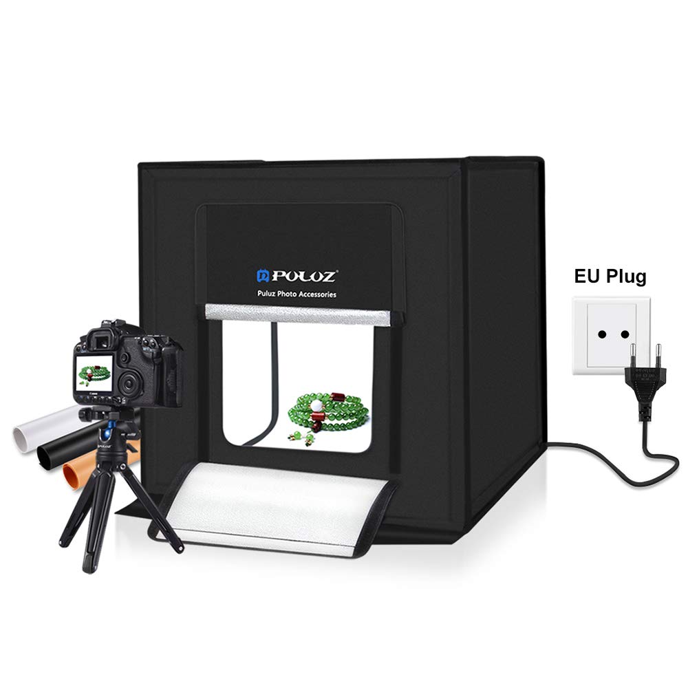 Irovami Portable Photo Studio Box 16 inch 40cm Folding Photography Light Tent Professional Foldable Lighting Softbox with 64 LED Lights Three-color Backdrops (E U plug)