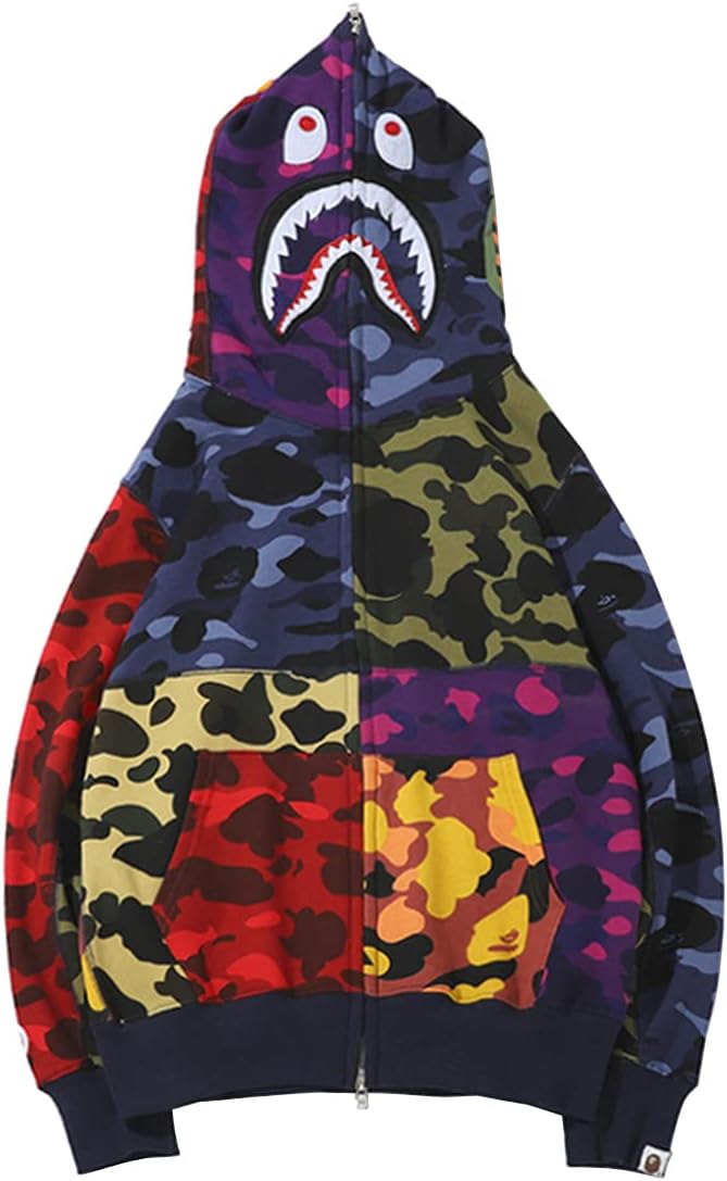 Imilan Boys Shark Camo 3D Printed Hoodie Sweatershirt Full Zip Jacket for Teenagers(Color-1,Small)
