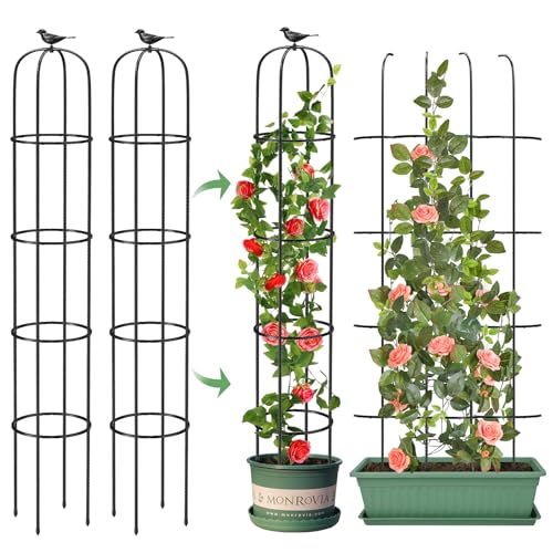 Tower Obelisk Garden Trellis for Climbing Plant，73.6inch Rustproof Metal Potted Plant Climbing Support for Indoor Outdoor Flowers Vegetable Fruits Vines Support (2Pcs)