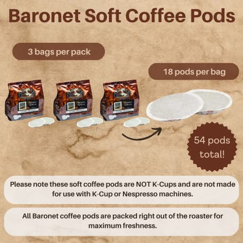 Baronet Coffee Pods-54 Soft Coffee Pods 8G, French Vanilla Flavored- Like Senseo Coffee Pods - 3 Bags Of 18 Single Use, Hamilton Beach Coffee Maker Compatible Soft Coffee Bags, Medium Roast Coffee #TOP1