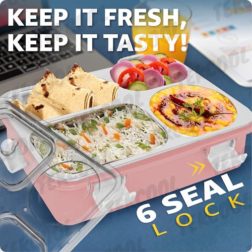 Image of TEKCOOL Lunch Box for Adults - Lunch Box for Kids - with Spoon & Fork - Stainless Steel Lunch Box with 4 Compartment - Durable Perfect Size for On-The-Go Meal, BPA-Free-