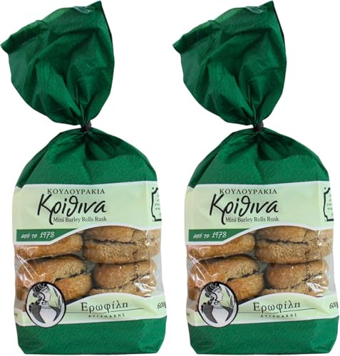 Erofili Mini Panecillos de Cebada Integral de Creta – Artesanales, 100% Naturales y Crujientes – Sin Conservantes – Ideales para Ensalada Dakos y Dieta Mediterránea – 2 x 600 g (Total: 1,2 kg)