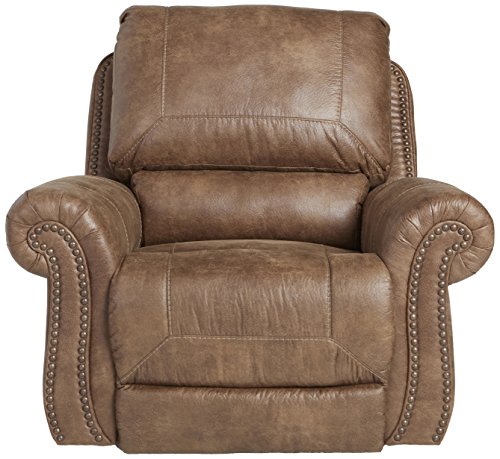 Signature Design By Ashley Larkinhurst Faux Leather Manual Rocker Recliner With Nailhead Trim, Brown #TOP1
