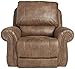Signature Design by Ashley Larkinhurst Faux Leather Manual Rocker Recliner with Nailhead Trim, Brown