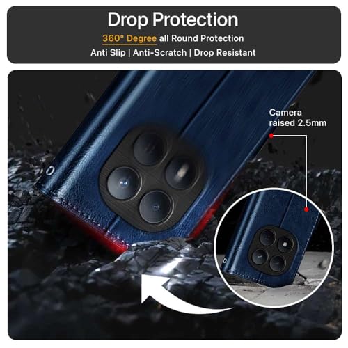 Image of WOW IMAGINE Shock Proof Flip Cover Back Case Cover for Redmi Note 15 Pro 5G (Flexible | Leather Finish | Card Pockets Wallet & Stand | Blue)