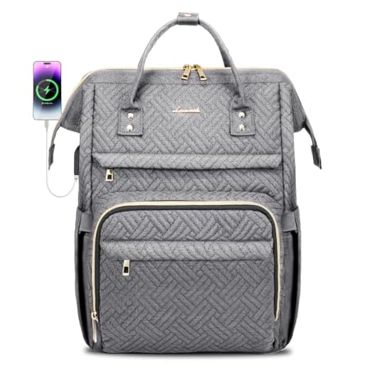 LOVEVOOK Laptop Backpack Womens Computer Bag Nurse Teacher Backpack Purse Laptop Bookbag, 17 inch, Plait Grey
