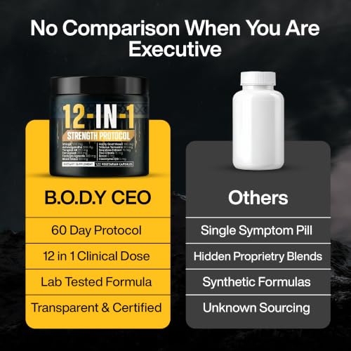 Image of Body C.E.O. 12 in 1 Strength Protocol for Men 1400mg, 120 Veggie Capsules | Shilajit, ashwagandha and Tongkat Ali for energy, stamina and vitality - third party tested, USA made and GMO free formula