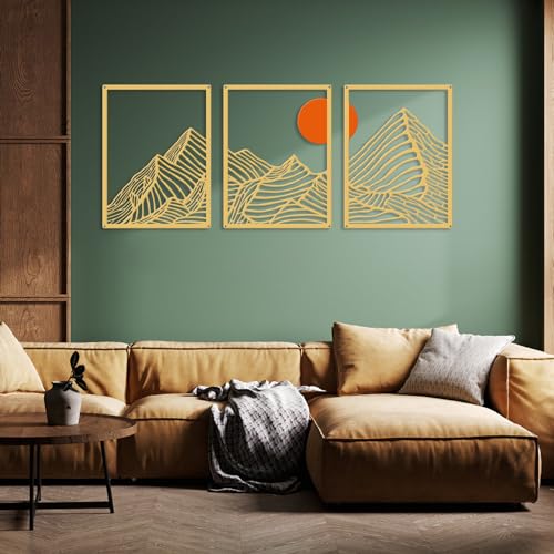 Rufhvty 3 Pcs Metal Wall Art, Mountain Line Drawing Wall Decor, Rustic Nature Wall Art Sculpture For Home Living Room Bathroom Bedroom Office thumb #4