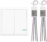 Lichtschalter Set, Thinkbee 2 Taste Funkschalter mit Empfänger Wasserdichter Wireless Lichtschalter Fernbedienung bis zu 600m Kontrollierte Geräte bis 1000W Einfache Installation, -30 ~ +75℃