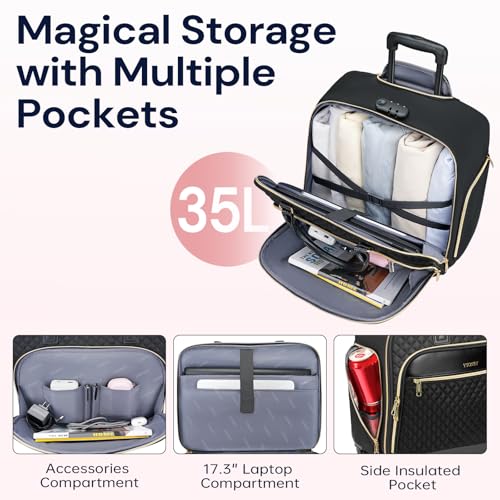 Ytonet Rolling Briefcase for Women, 17.3 Inch Rolling Laptop Bag with Lock, Water Rresistant Wheeled Computer Bag with Insulated Pocket, Roller Bags for Work Travel Overnight Teacher, Black by Ytonet - Image 5