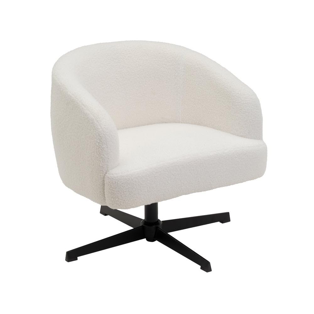 Sillón giratorio regulable en altura, tapizado de borreguito color blanco | Uso en salón o dormitorio. Diseño moderno y redondo que aporta elegancia, gran estabilidad y un tacto suave muy acogedor.