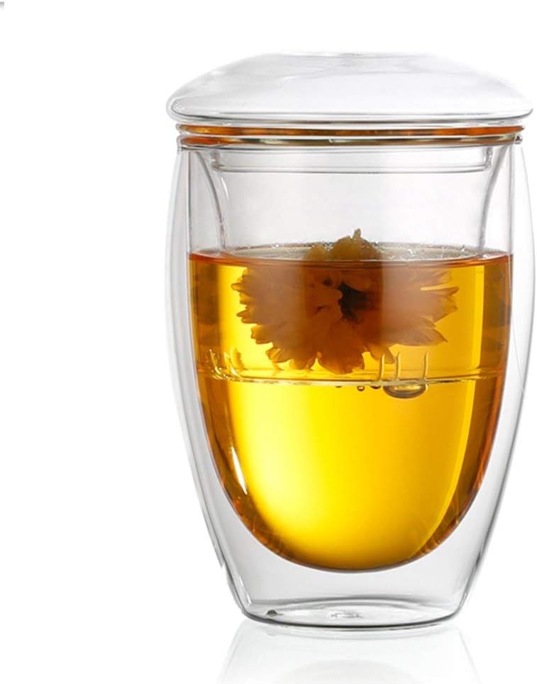 we3 Glass Tea And Coffee Cup Mug With Lid And Tea Infuser - 3 Pieces, Clear, 350 ml