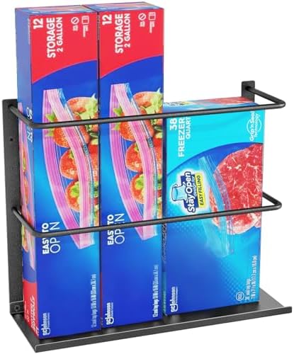 Kitchen Wrap Organizer Door Mount, Aluminum Foil Holder Cabinet Door Organizer Cabinet Storage Basket for Kitchen Wrap/Food Bag Storage, Black