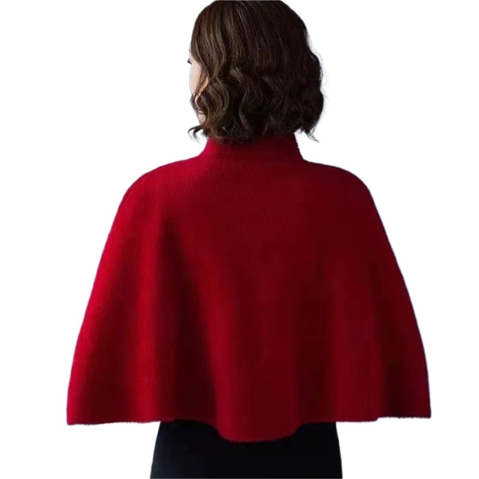 Poncho Invernali in Lana Cheongsam Mantelle Autunno Donna Solido Colletto Alto Un Bottone Temperamento Top