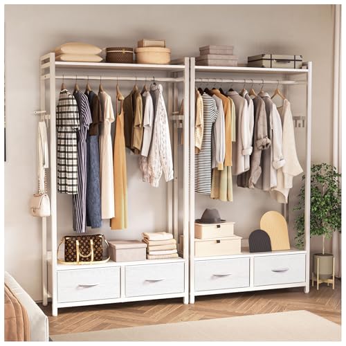 Consejos para Comprar Closets monterrey economicos los mejores 5. 44 SIMPLE ESPACIO Perchero para Ropa, Closet Armables para Ropa, Armarios para Ropa de Madera, Acero+Madera Tarea Pesada Rack para Ropa, Closet de Maderas con 3 Cajones de Tela, 4...