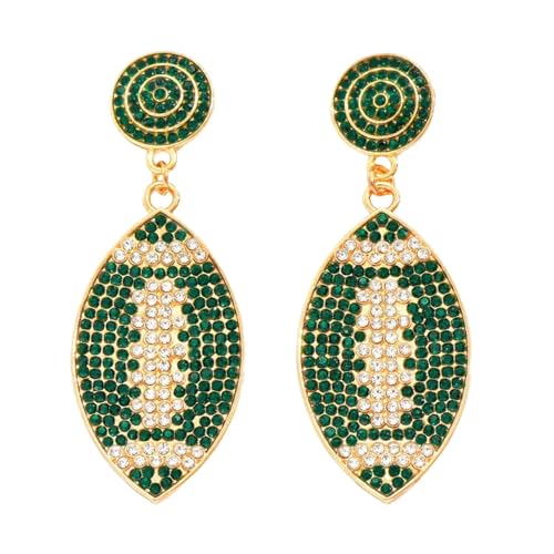 Sparkly Rhinestone Football Earrings Game Day Football Drop Dangle Sports Earrings for Women