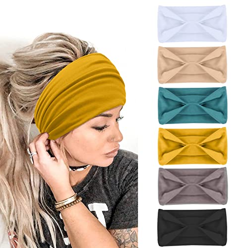 Haarband Damen,6 Stück Stirnband Damen Herren Sport Haarbänder Elastisch Breit Haarreife Bandana für Frauen Yoga Workout Headbands Stirnbänder Haarreifen Damen Gestrickt Turban Stirnband Cover