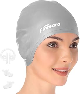 firesara Silicone Cuffia, Originale aggiornato Cuffia da Nuoto 3D ergonomico Protezione Orecchio per Le Donne Bambini Adulti Uomo per Capelli Lunghi o Corti con Clip per Naso e Tappi per Le Orecchie